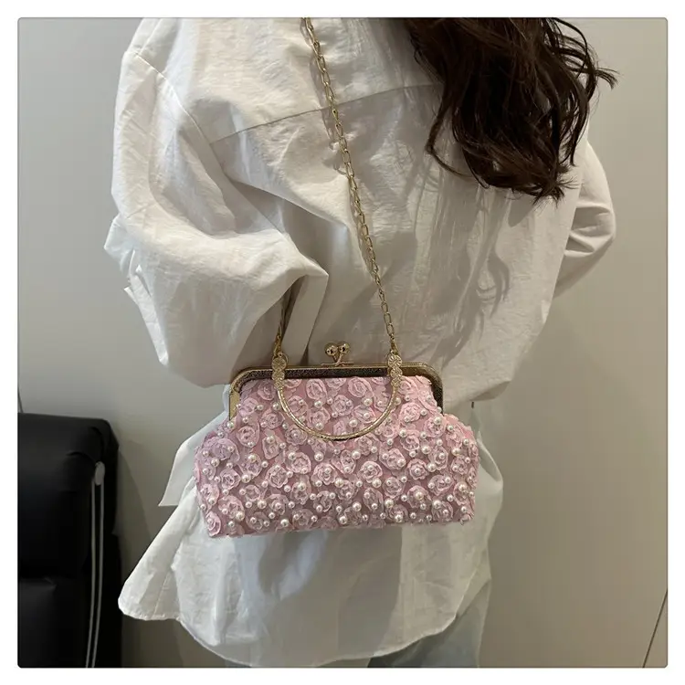 Purple Beaded Clutch Bag with Gold Chain & Crossbody Design — feature 26
