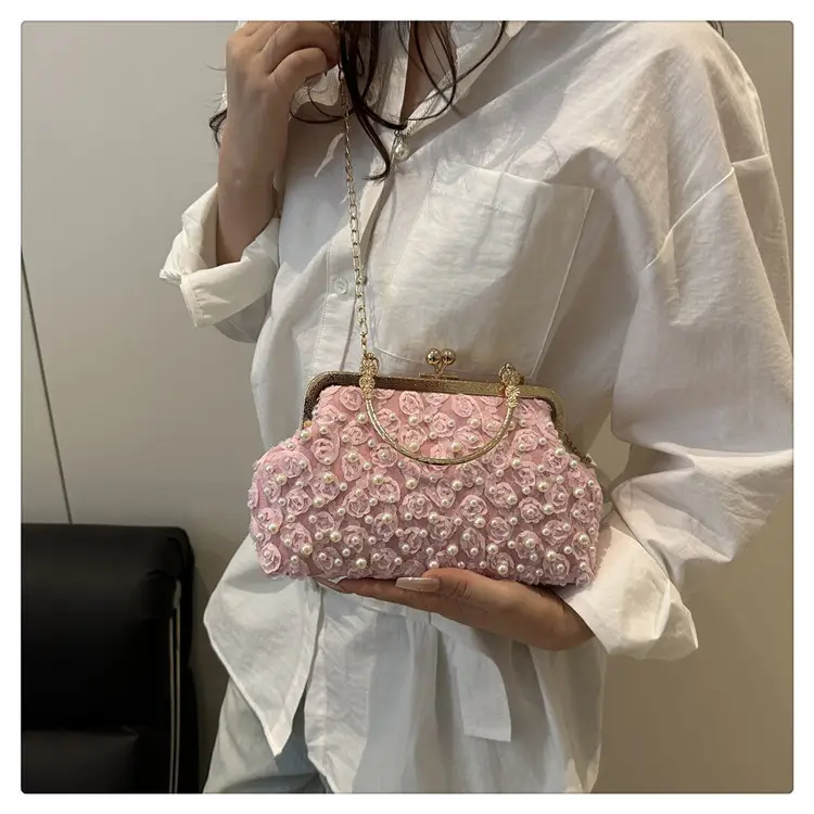 Purple Beaded Clutch Bag with Gold Chain & Crossbody Design — feature 27