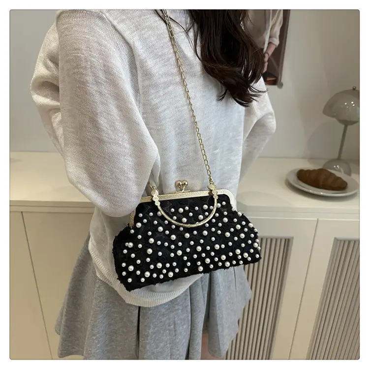 Purple Beaded Clutch Bag with Gold Chain & Crossbody Design — feature 32