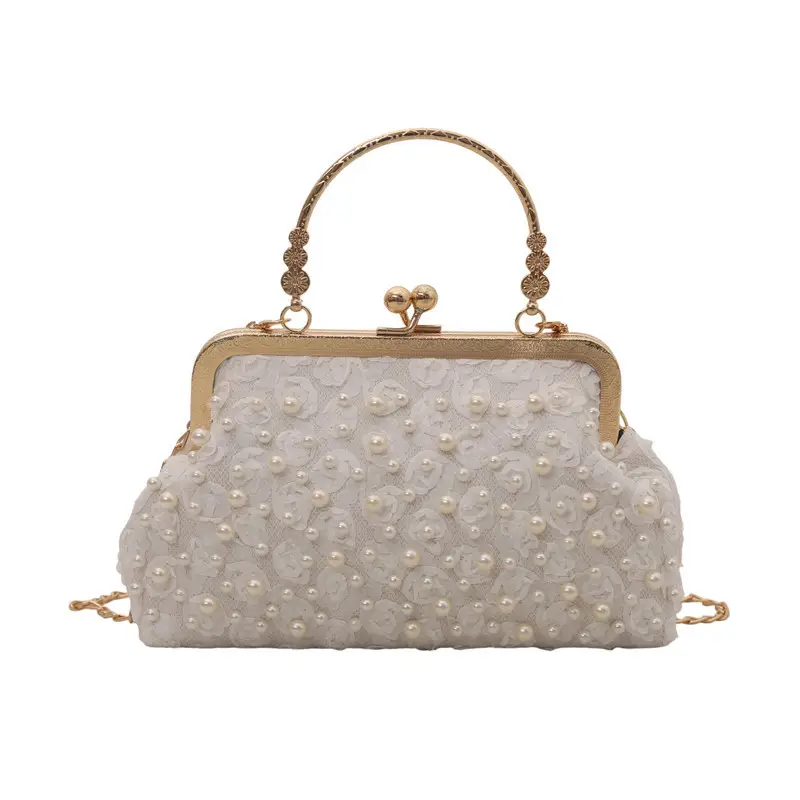Purple Beaded Clutch Bag with Gold Chain & Crossbody Design - Image 2