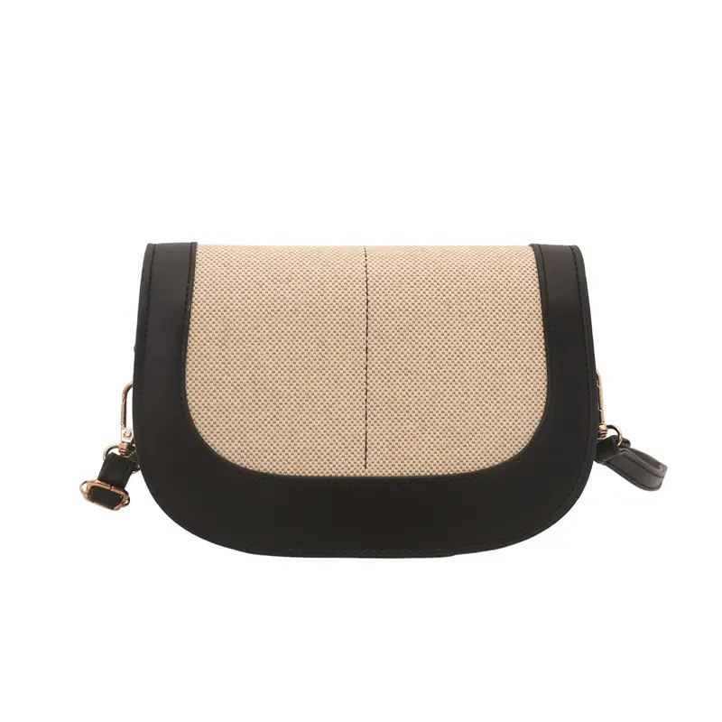 Spliced Canvas Shoulder Bag Brown Beige Korean Style