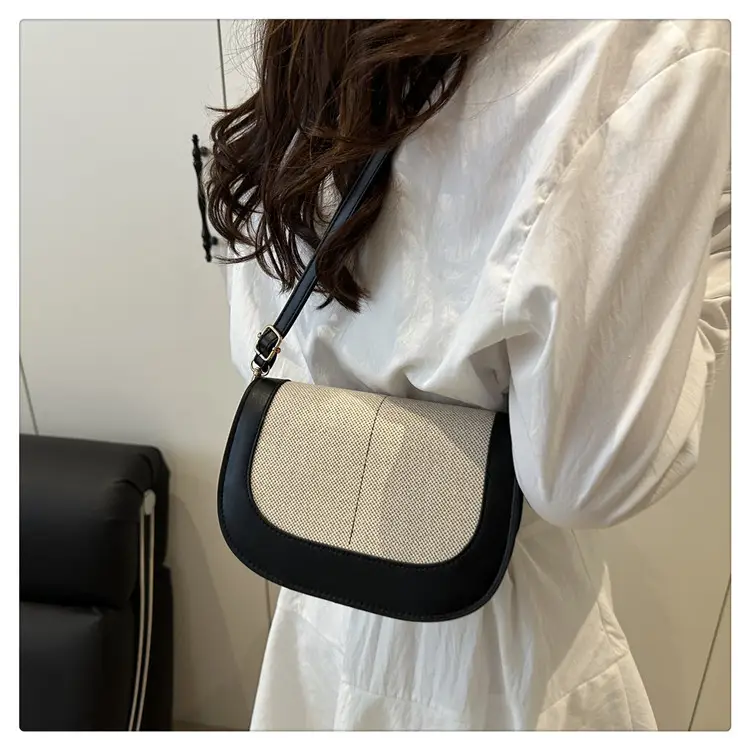 Spliced Canvas Shoulder Bag Brown Beige Korean Style — feature 25
