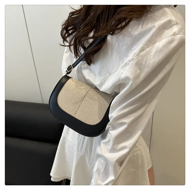 Spliced Canvas Shoulder Bag Brown Beige Korean Style — feature 26