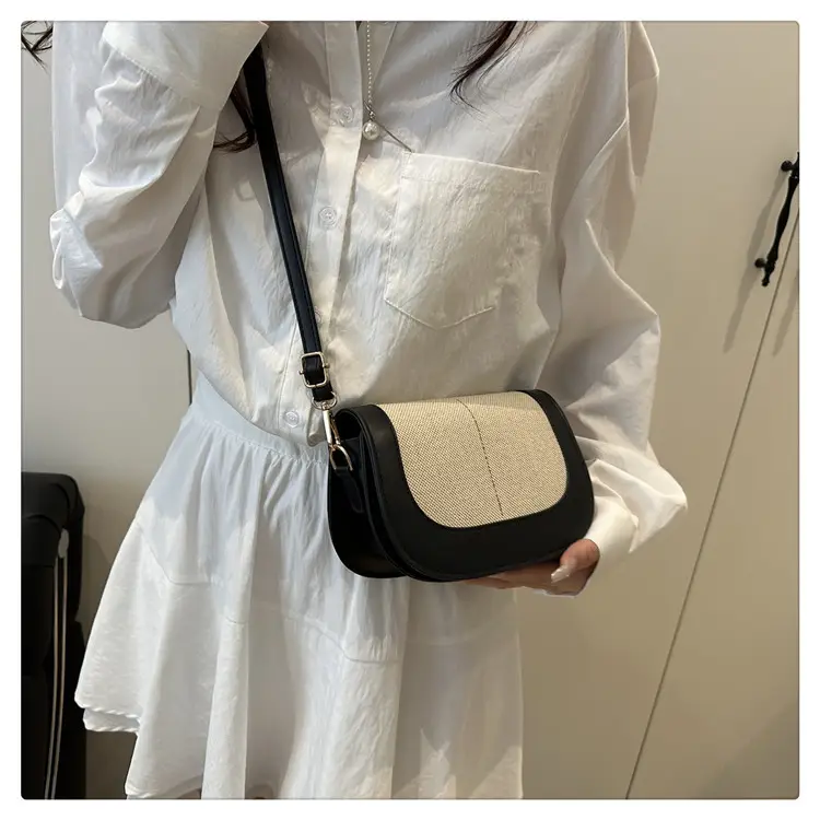 Spliced Canvas Shoulder Bag Brown Beige Korean Style — feature 27
