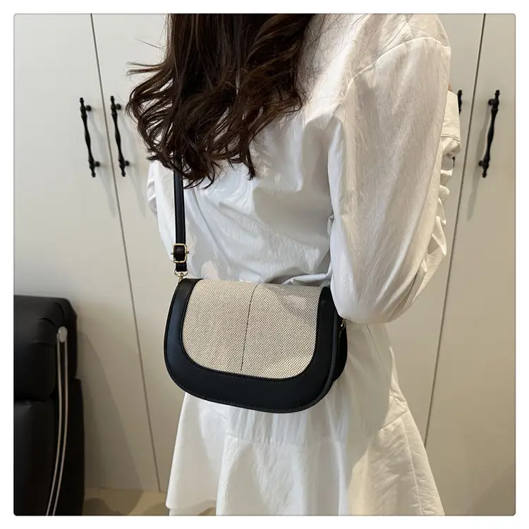 Spliced Canvas Shoulder Bag Brown Beige Korean Style — feature 30