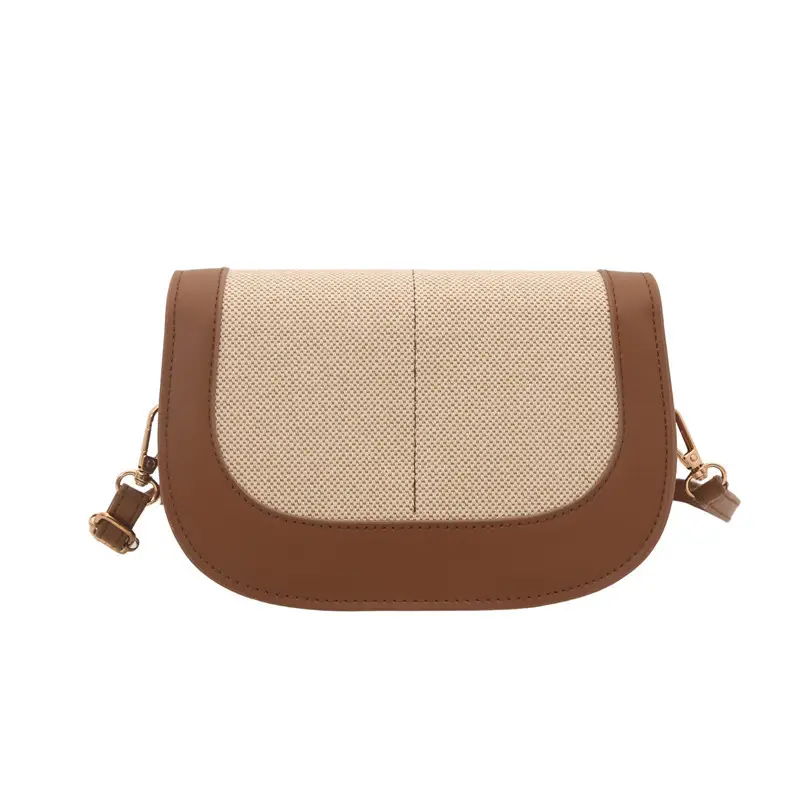 Spliced Canvas Shoulder Bag Brown Beige Korean Style