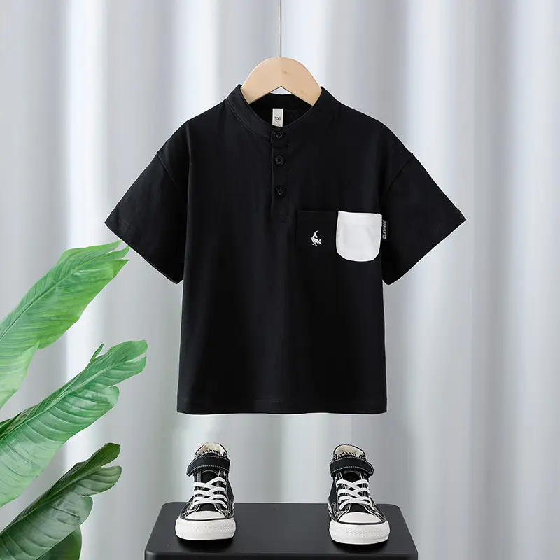 Boys Cotton Polo T-Shirt 2025 Summer White Black Kids - Image 2
