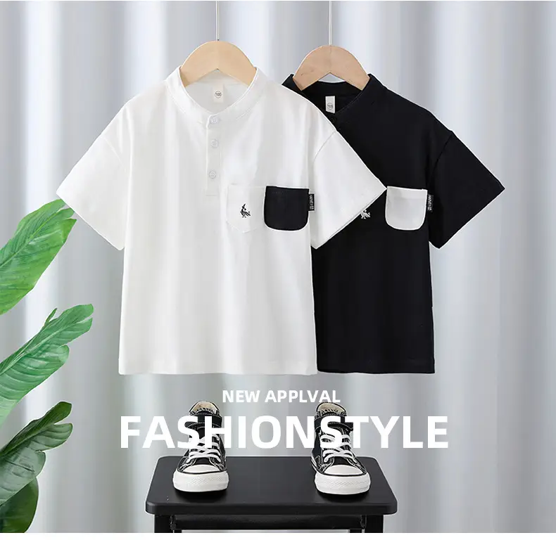 Boys Cotton Polo T-Shirt 2025 Summer White Black Kids — feature 1