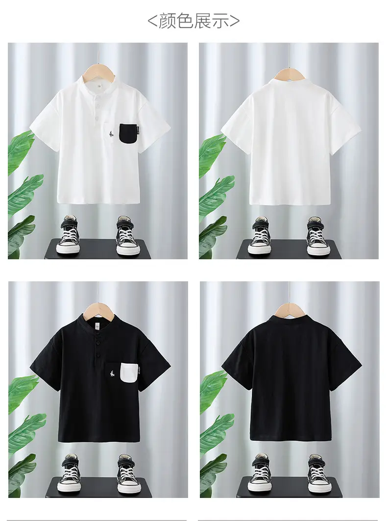 Boys Cotton Polo T-Shirt 2025 Summer White Black Kids — feature 2