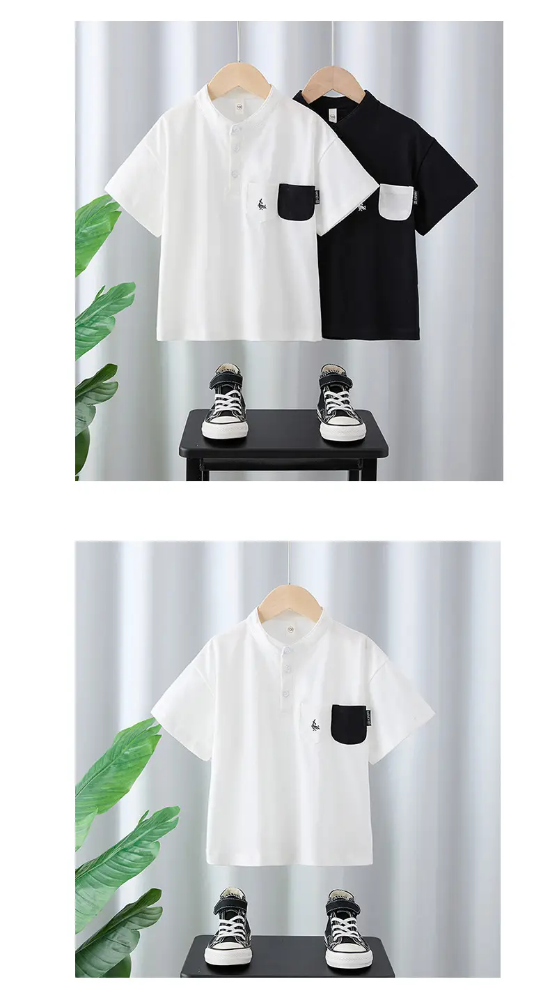 Boys Cotton Polo T-Shirt 2025 Summer White Black Kids — feature 4