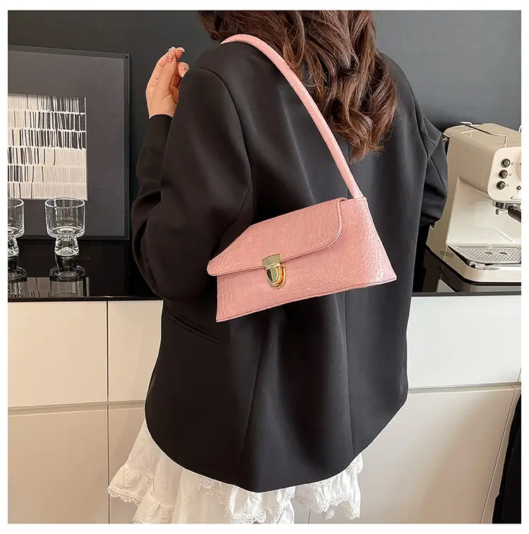 French Niche Shoulder Bag Women Pink Brown White Crocodile Pattern β feature 14