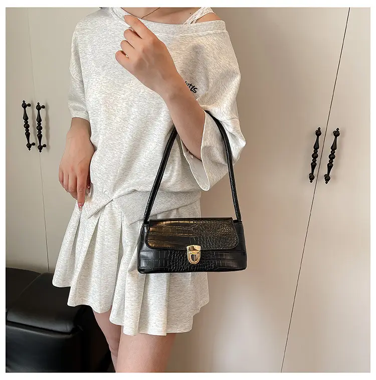 French Niche Shoulder Bag Women Pink Brown White Crocodile Pattern β feature 17