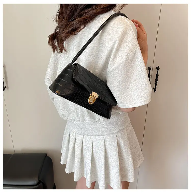 French Niche Shoulder Bag Women Pink Brown White Crocodile Pattern β feature 18