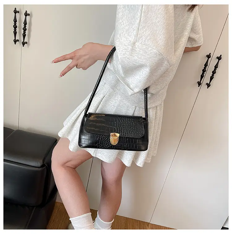 French Niche Shoulder Bag Women Pink Brown White Crocodile Pattern β feature 19