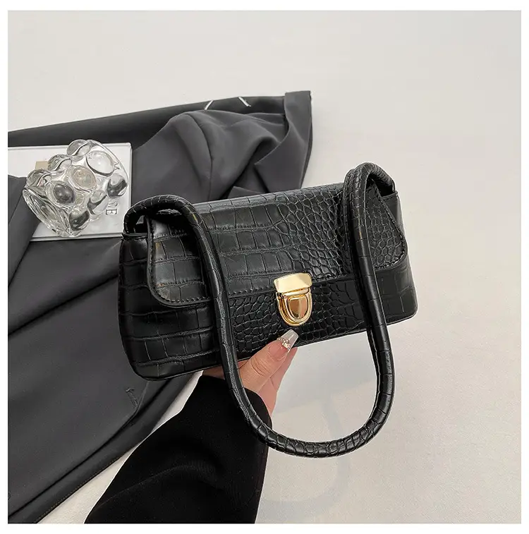 French Niche Shoulder Bag Women Pink Brown White Crocodile Pattern β feature 25