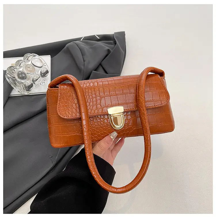 French Niche Shoulder Bag Women Pink Brown White Crocodile Pattern β feature 27