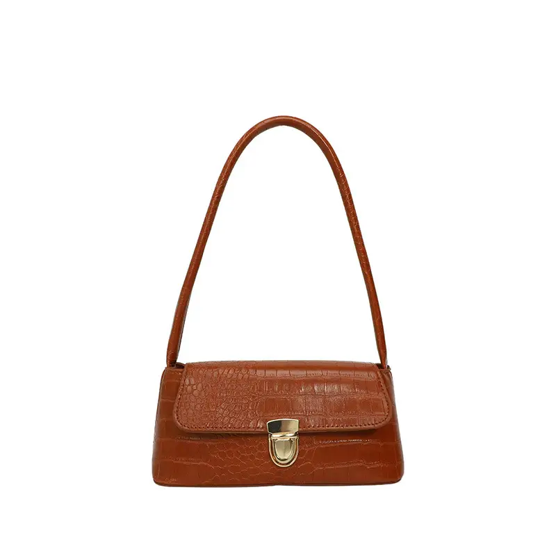 French Niche Shoulder Bag Women Pink Brown White Crocodile Pattern - Image 2