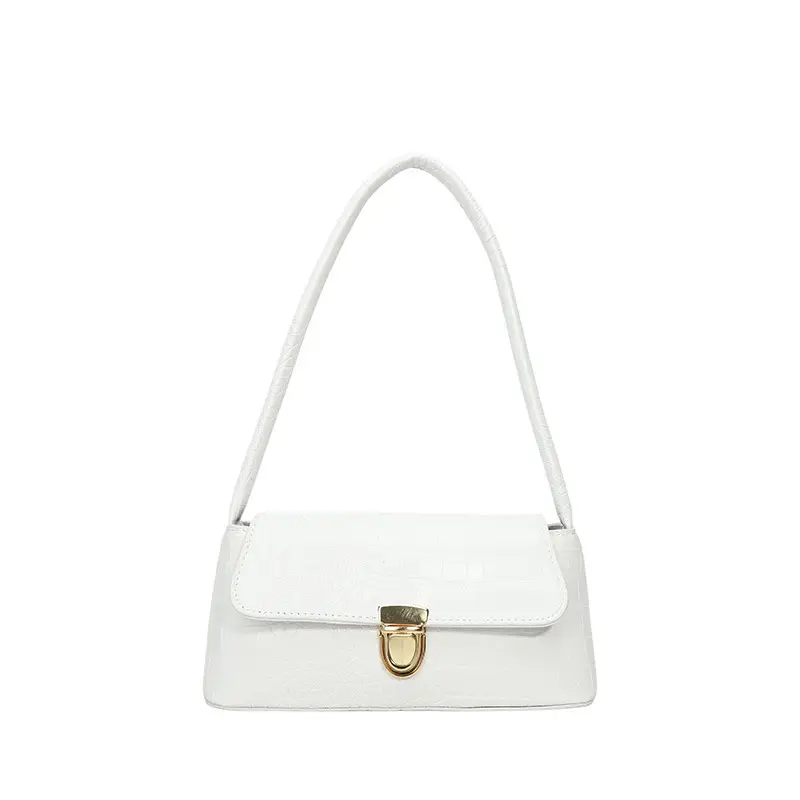 French Niche Shoulder Bag Women Pink Brown White Crocodile Pattern - Image 3