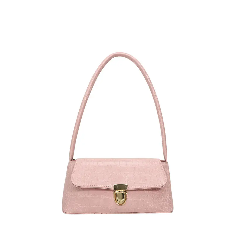 French Niche Shoulder Bag Women Pink Brown White Crocodile Pattern - Image 4
