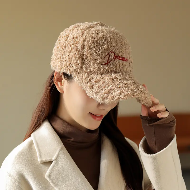 Women's Plush Embroidered Baseball Cap Winter Warm
