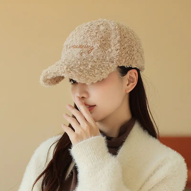 Women's Plush Embroidered Baseball Cap Winter Warm