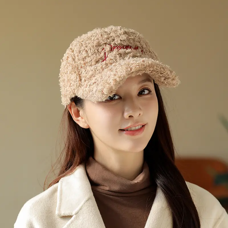 Women's Plush Embroidered Baseball Cap Winter Warm