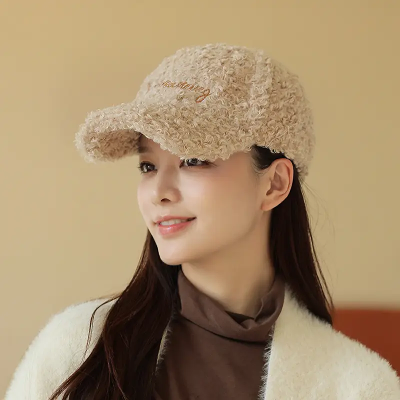 Women's Plush Embroidered Baseball Cap Winter Warm
