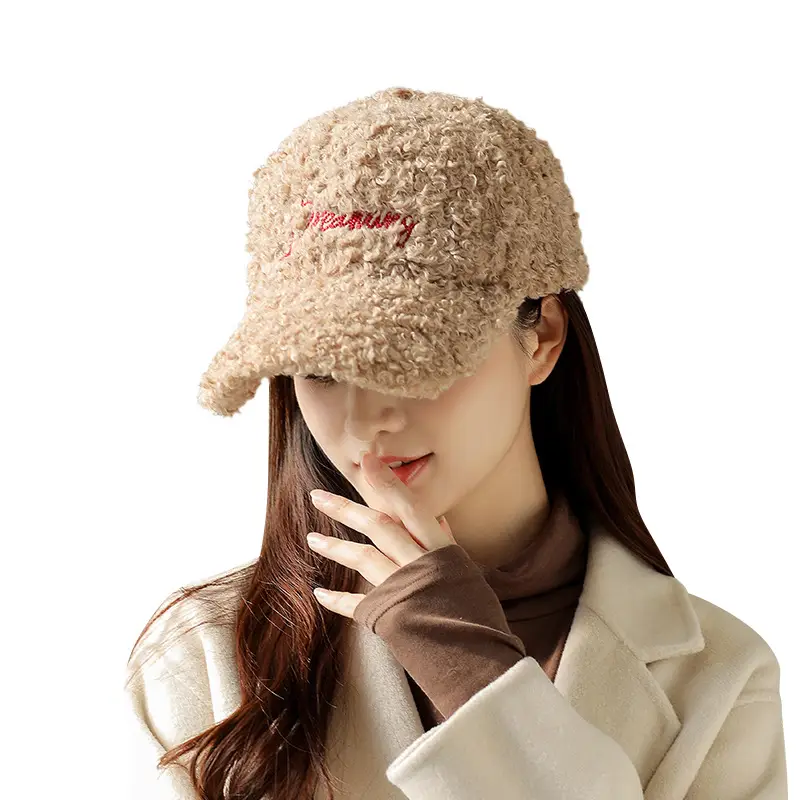 Women's Plush Embroidered Baseball Cap Winter Warm