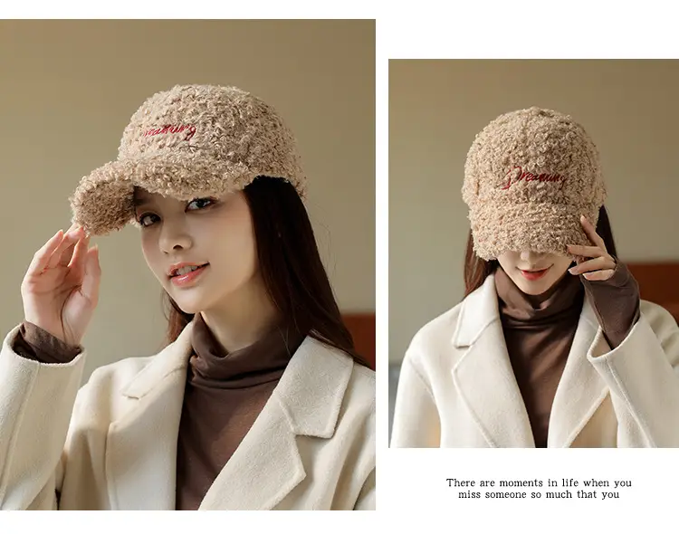 Women's Plush Embroidered Baseball Cap Winter Warm — feature 11