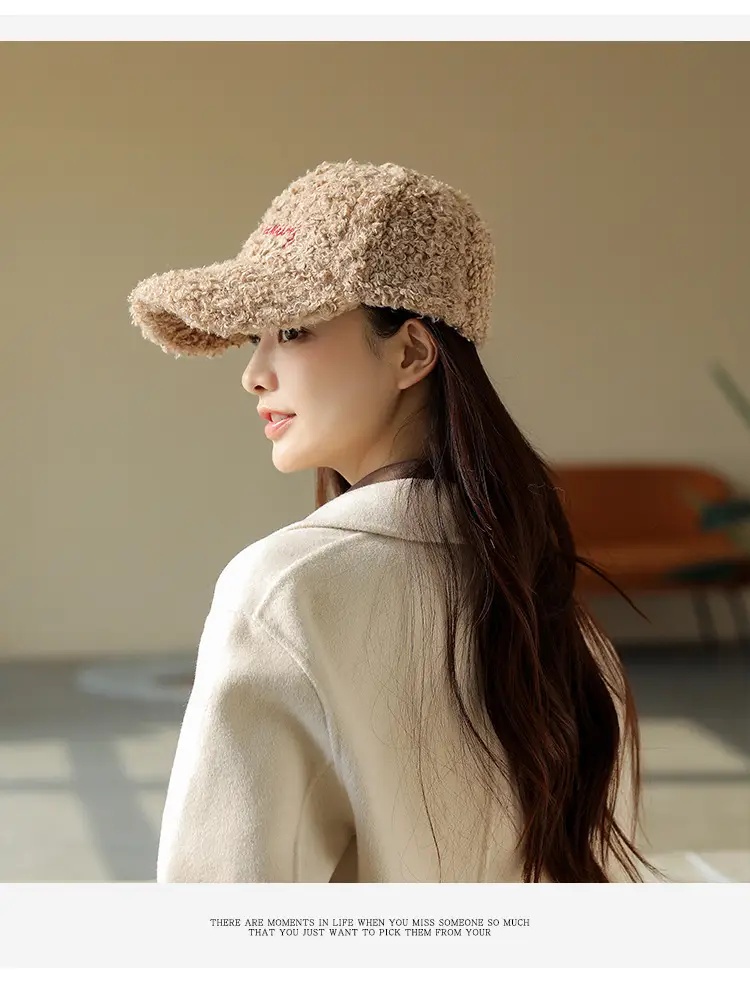 Women's Plush Embroidered Baseball Cap Winter Warm — feature 12
