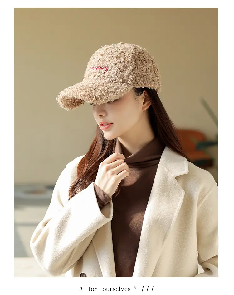 Women's Plush Embroidered Baseball Cap Winter Warm — feature 13