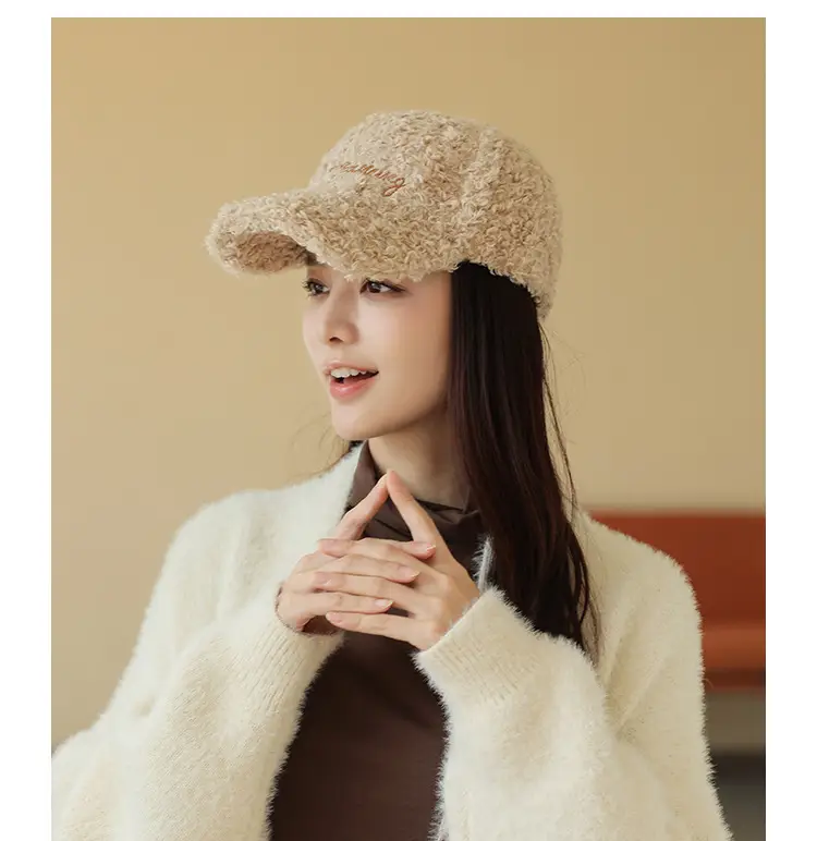 Women's Plush Embroidered Baseball Cap Winter Warm — feature 15