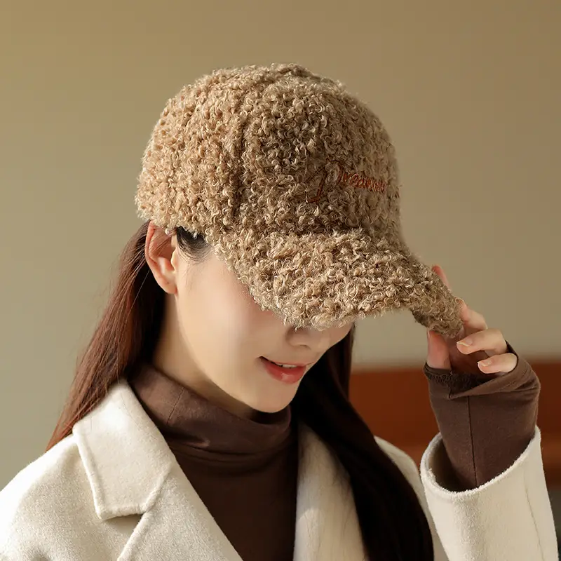 Women's Plush Embroidered Baseball Cap Winter Warm