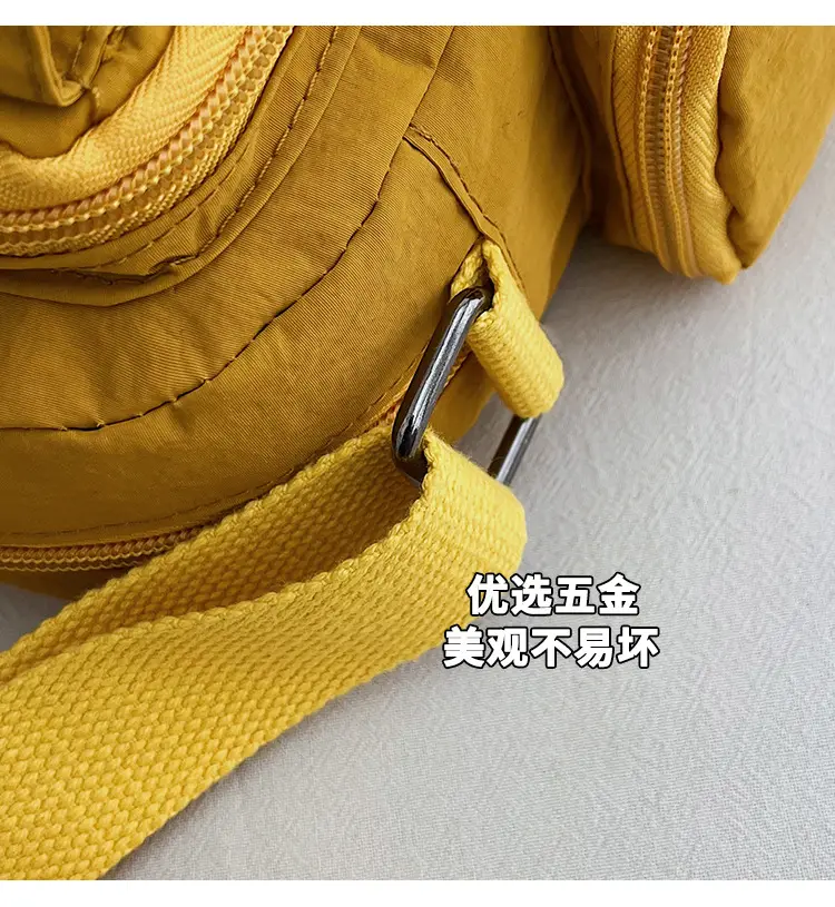 Unisex Yellow Nylon Shoulder Bag with 5 Pockets — feature 10