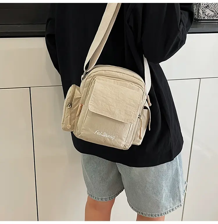 Unisex Yellow Nylon Shoulder Bag with 5 Pockets — feature 15