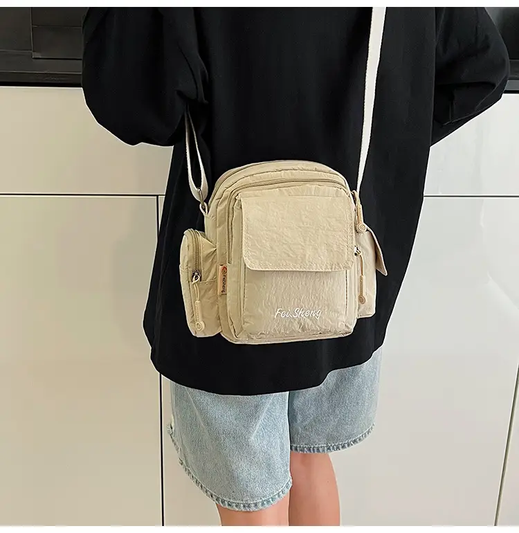 Unisex Yellow Nylon Shoulder Bag with 5 Pockets — feature 17