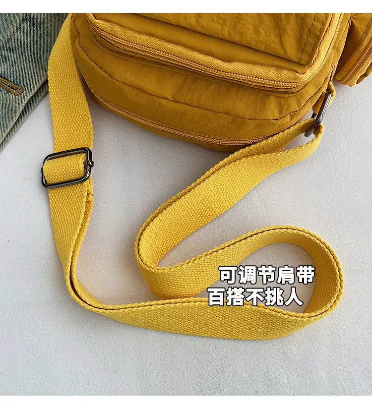 Unisex Yellow Nylon Shoulder Bag with 5 Pockets — feature 7