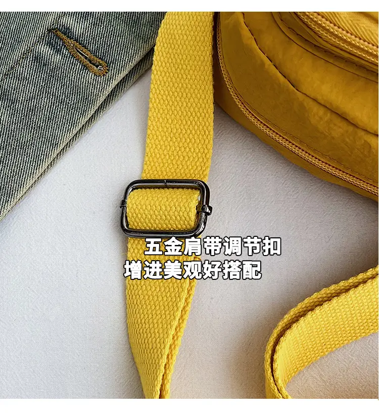 Unisex Yellow Nylon Shoulder Bag with 5 Pockets — feature 9
