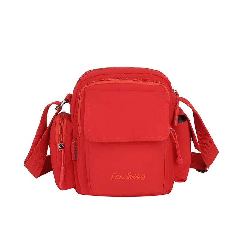 Unisex Yellow Nylon Shoulder Bag with 5 Pockets - Image 2