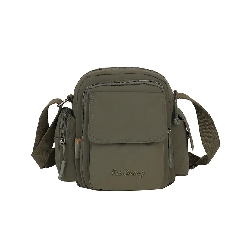 Unisex Yellow Nylon Shoulder Bag with 5 Pockets - Image 3