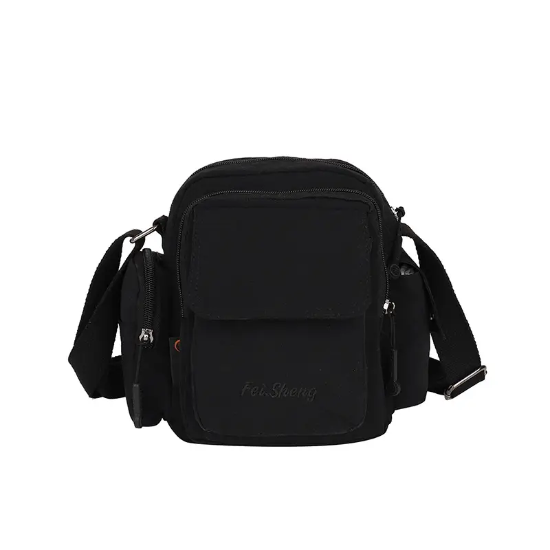 Unisex Yellow Nylon Shoulder Bag with 5 Pockets - Image 4
