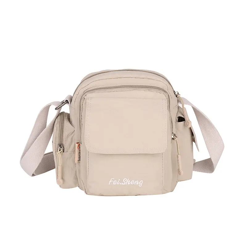 Unisex Yellow Nylon Shoulder Bag with 5 Pockets - Image 5