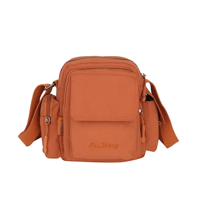 Unisex Yellow Nylon Shoulder Bag with 5 Pockets - Image 6