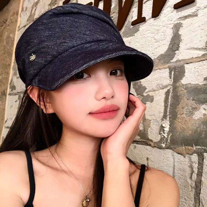 Vintage Blue Pleated Denim Hat for Women - Image 2