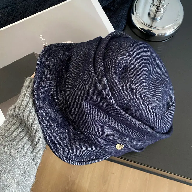 Vintage Blue Pleated Denim Hat for Women - Image 5