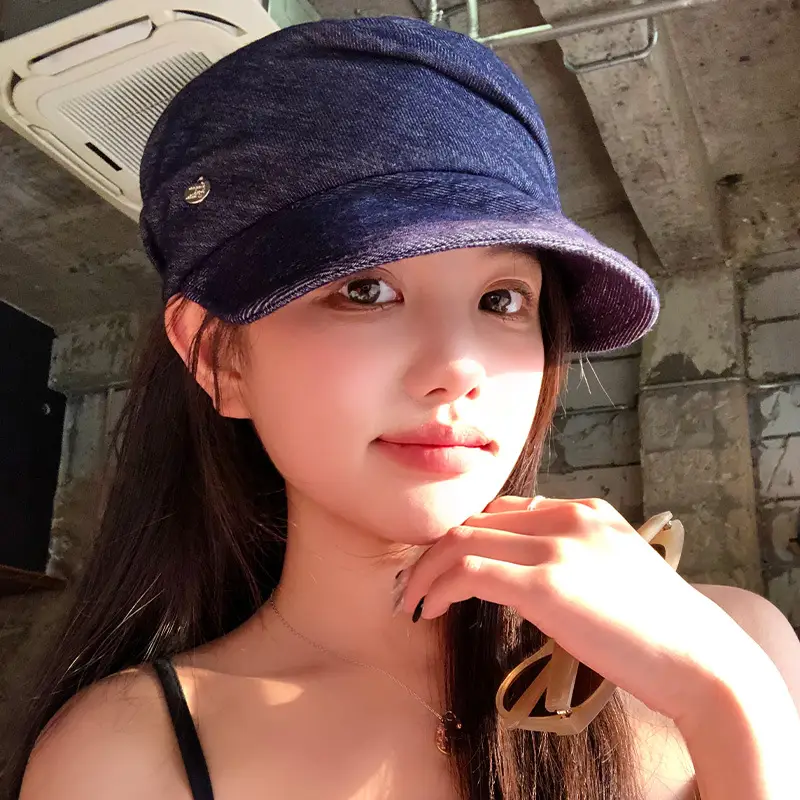 Vintage Blue Pleated Denim Hat for Women - Image 6