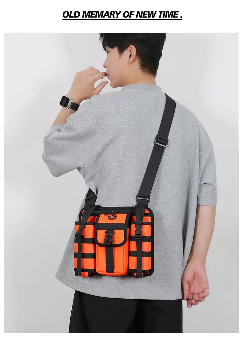 Men's Orange Casual Shoulder Bag with Water Cup & Crossbody Strap — feature 20