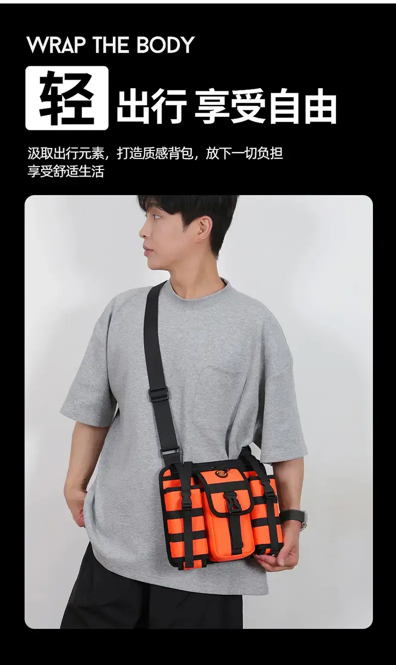 Men's Orange Casual Shoulder Bag with Water Cup & Crossbody Strap — feature 6