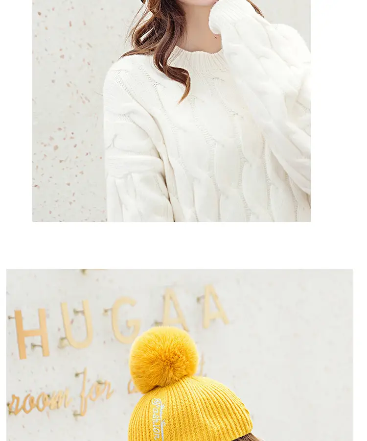 Women's Winter Pom Pom Knit Beanie with Fleece Lining — feature 12