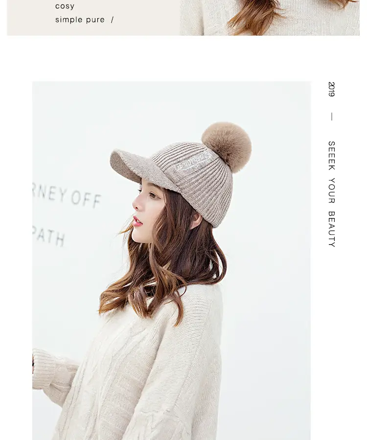 Women's Winter Pom Pom Knit Beanie with Fleece Lining — feature 20